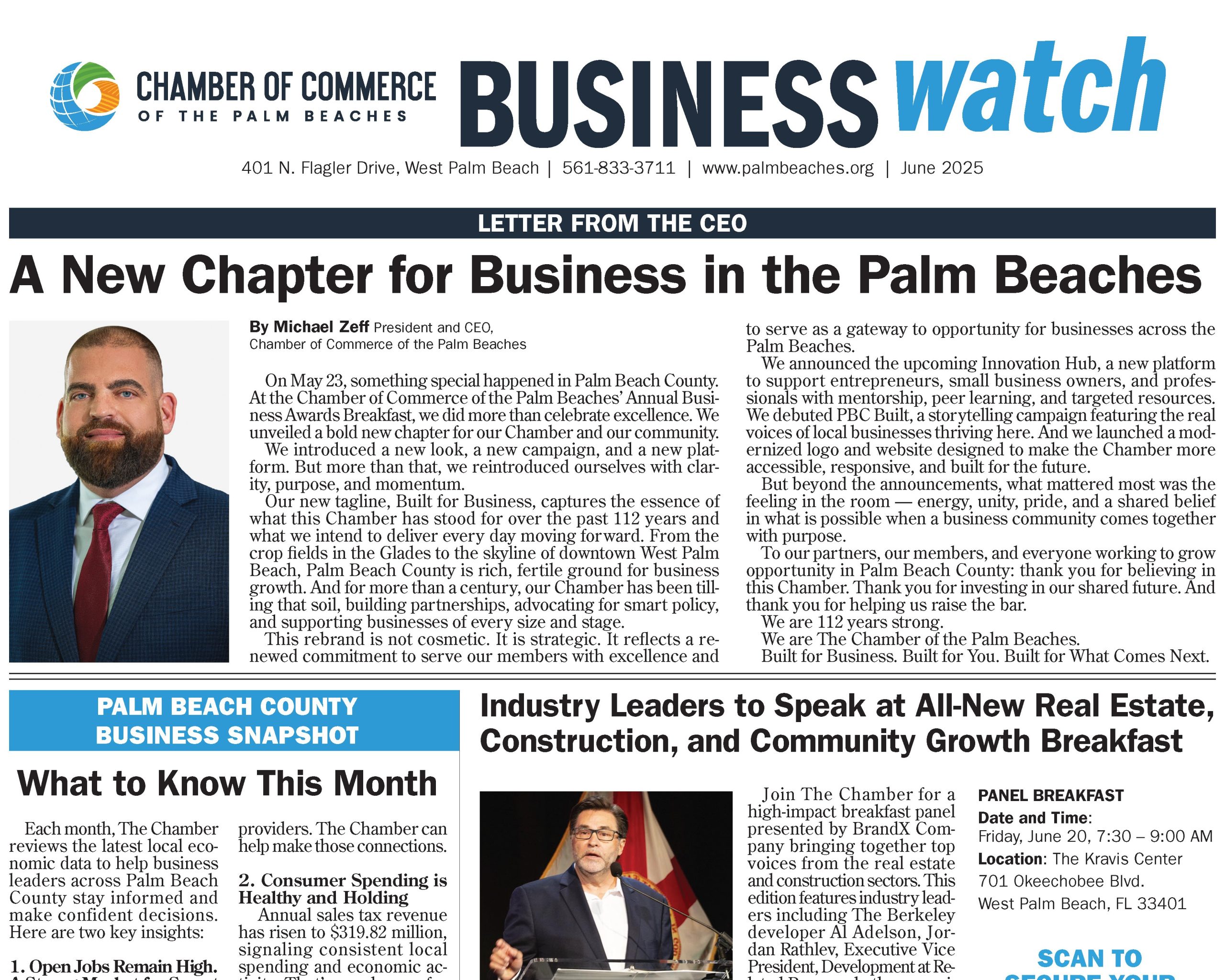 PDF Screenshot of the front cover of the Business Watch spread as seen in the Palm Beach Post