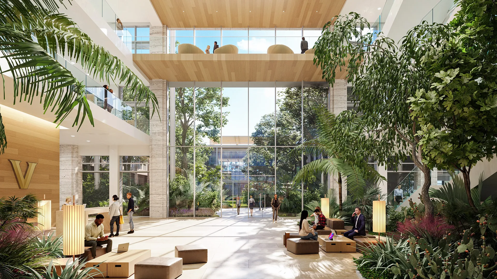 An artistic rendering shows the lobby of Vanderbilt University West Palm Beach's Academic and Innovation Building. Provided By Vanderbilt University.
